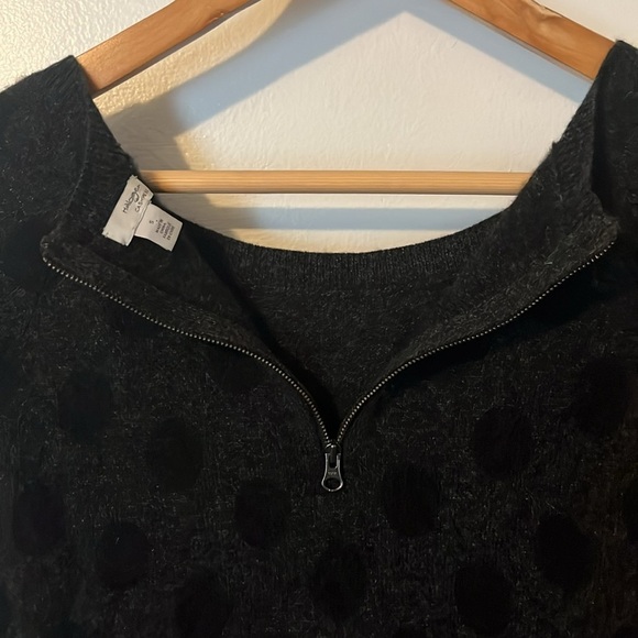 Halogen 100% Cashmere Black & Charcoal Gray Polka Dot Sweater w Zip Back Sz S - Picture 8 of 9